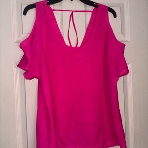 True Destiny Vibrant Pink Cold Shoulder Blouse